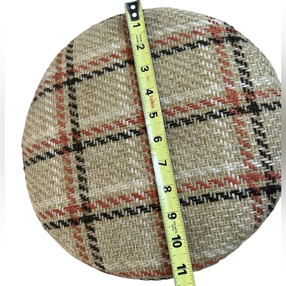 SOLD ❤️ Mid Century CRAWFORD Vintage Plaid Footstool Tan Orange Brown + Wooden - Picture 9 of 10